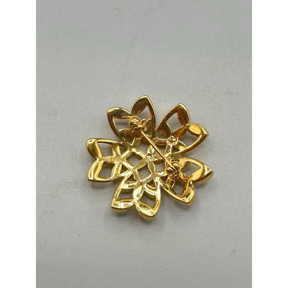 Genuine Signed Swarovski Swan Flower Brooch Gold Plated & Crystals Dainty Pin - Picture 4 of 5